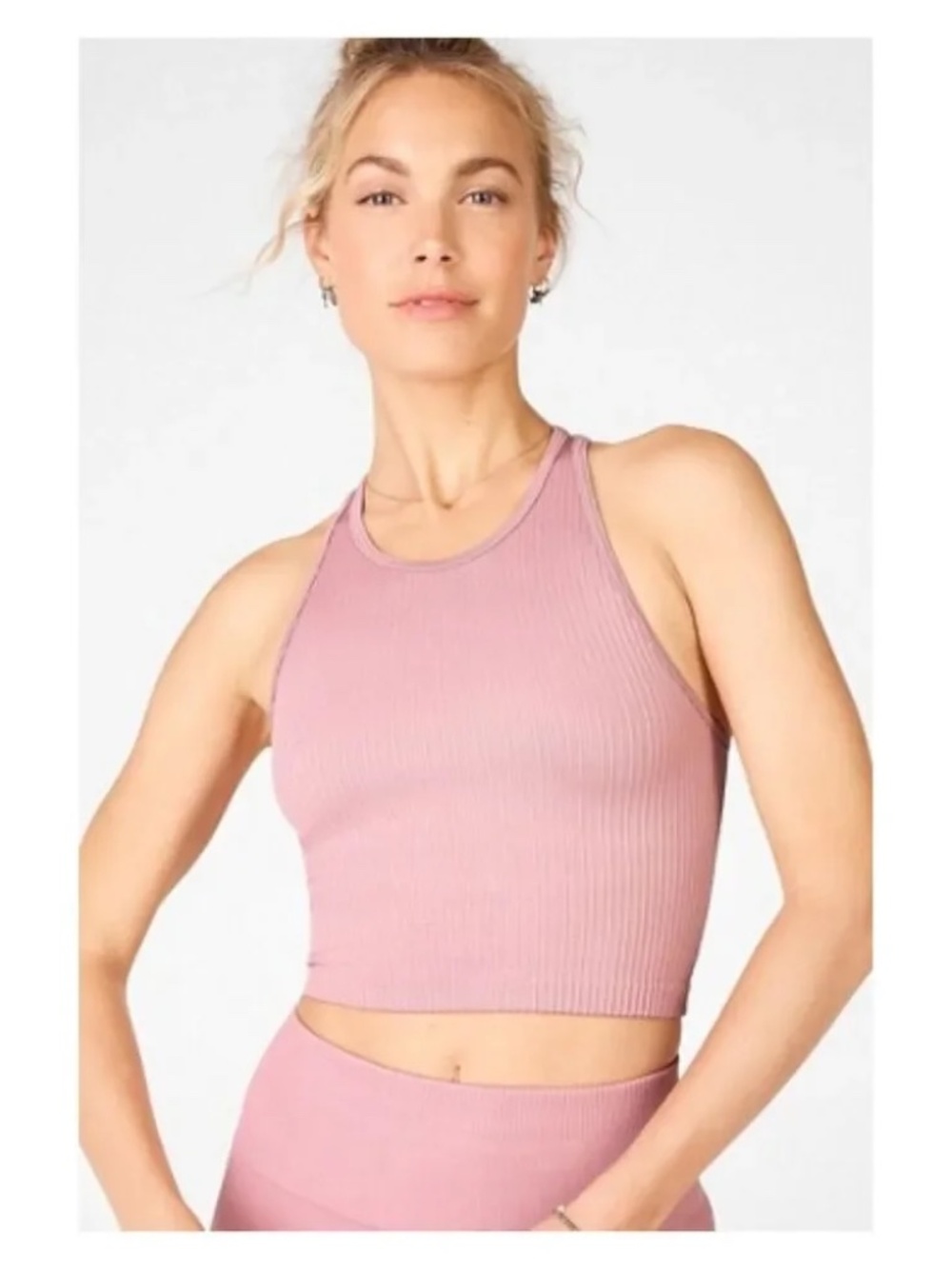 Fabletics Mauve Ribbed Racerback Crop Top